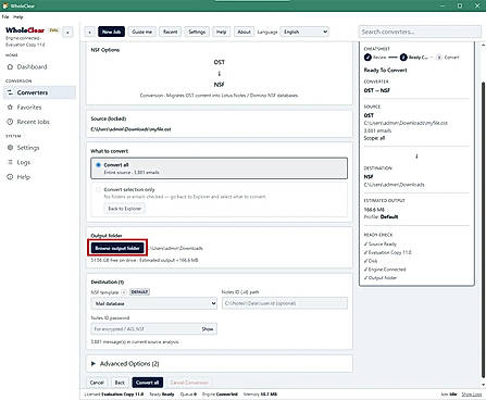 select output location