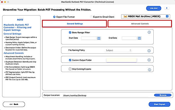 Apply the General and Advanced Filters before conversion