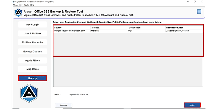 Click the Backup button to begin the backup, migration, or restore process securely.