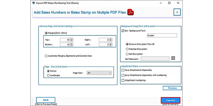 Click on the Convert button to finally save PDF Files with Bates numbers on each page.