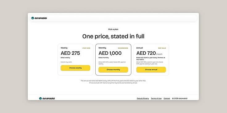 dataHabibi subscription plans and pricing