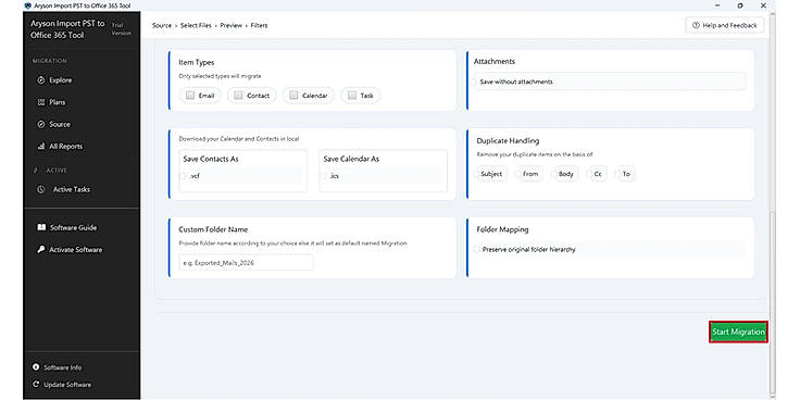 Click on the Start Migration button to begin the migration process.