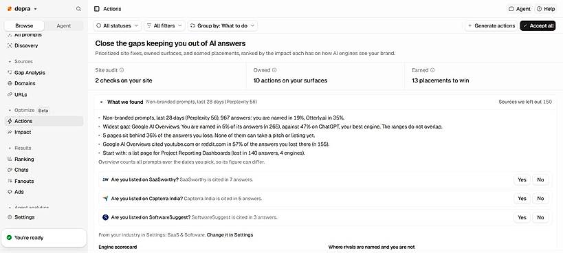 Live product: actions and supporting evidence