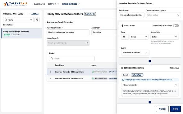 Automation rules for candidate messaging