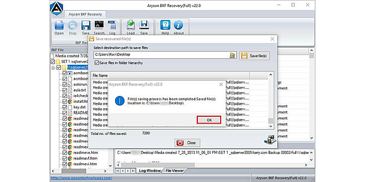 Successfully saved your repaired .bkf file. Tap Ok.