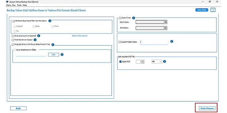 Click on the Start Process button to begin the conversion or import process.