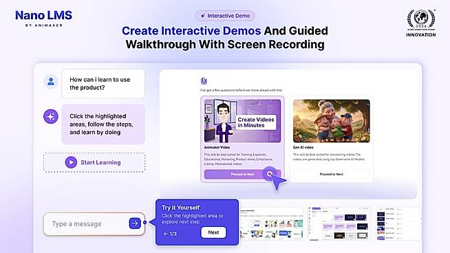 Build guided, click-through product walkthroughs from screen recordings so learners practice inside the software step by step.