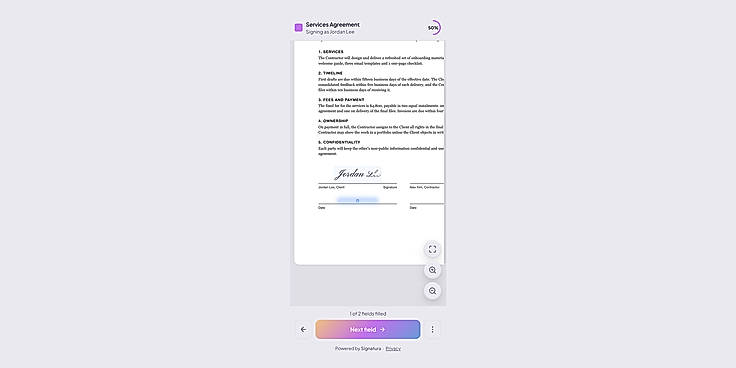 Signers sign from any device, no account needed