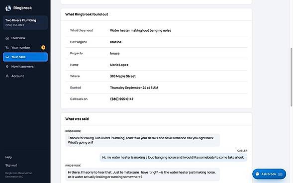 Call detail with recording and transcript