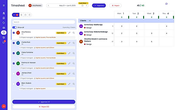 Timesheet approvals in Beebole