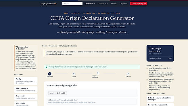 CETA origin Declaration
